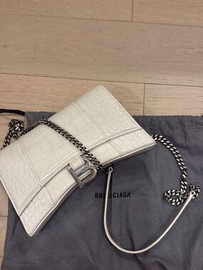 Balenciaga Hourglass White Croc-Embossed BB Chain Crossbody